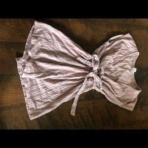 Pink and white striped romper.